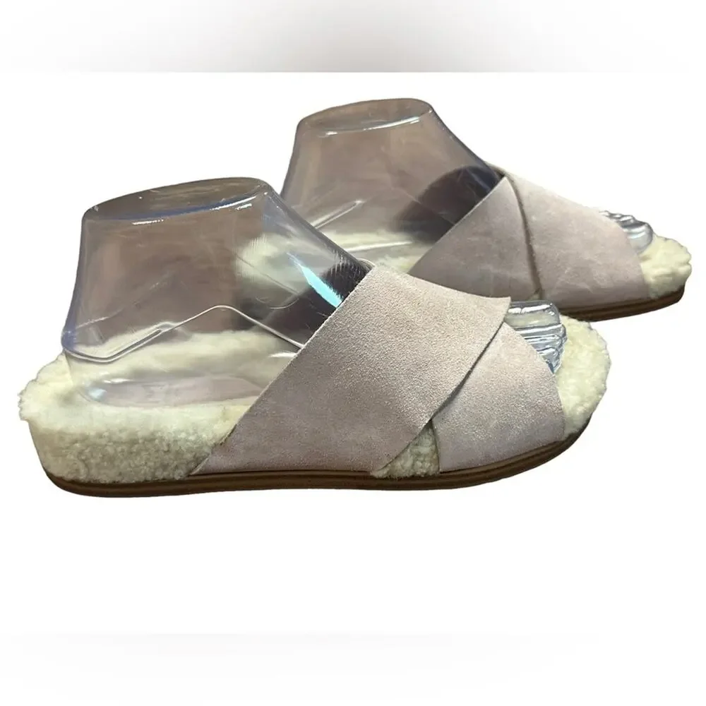 Marc Fisher Pink Suede and Sherpa Lined Slip On Sandals Womens Size 7